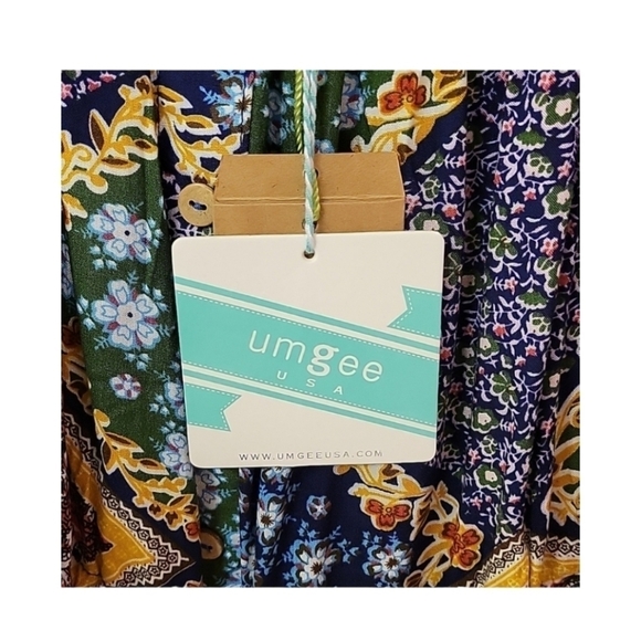 New Umgee Navy/Mix Scarf Print Off Shoulder Dress Size Large - Picture 2 of 4